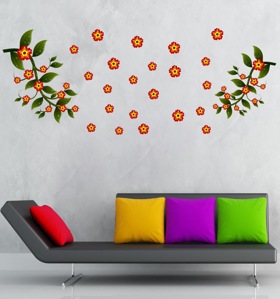 Homexa Decor | Flower and Leaf Design Wall Sticker (Size 120 x 47 cm)