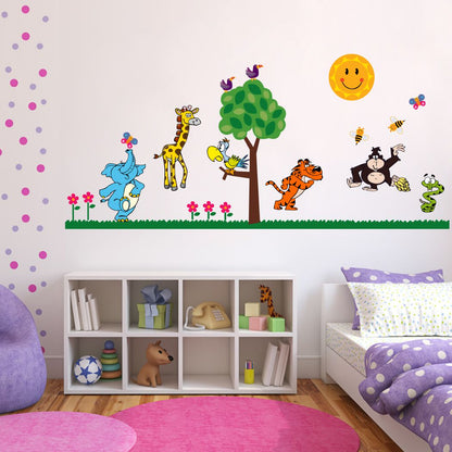 Homexa Decor | Tree With Flower and Animal Design Wall Sticker (Size 118 x 54 cm)