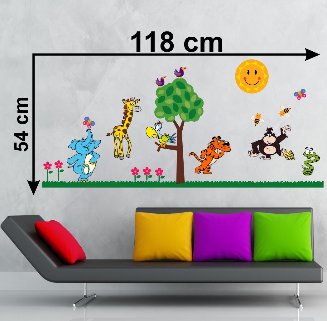 Homexa Decor | Tree With Flower and Animal Design Wall Sticker (Size 118 x 54 cm)