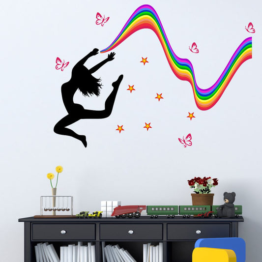 Homexa Decor | Dancing Girl With Butterfly Design Wall Sticker (Size 79 x 56 cm)