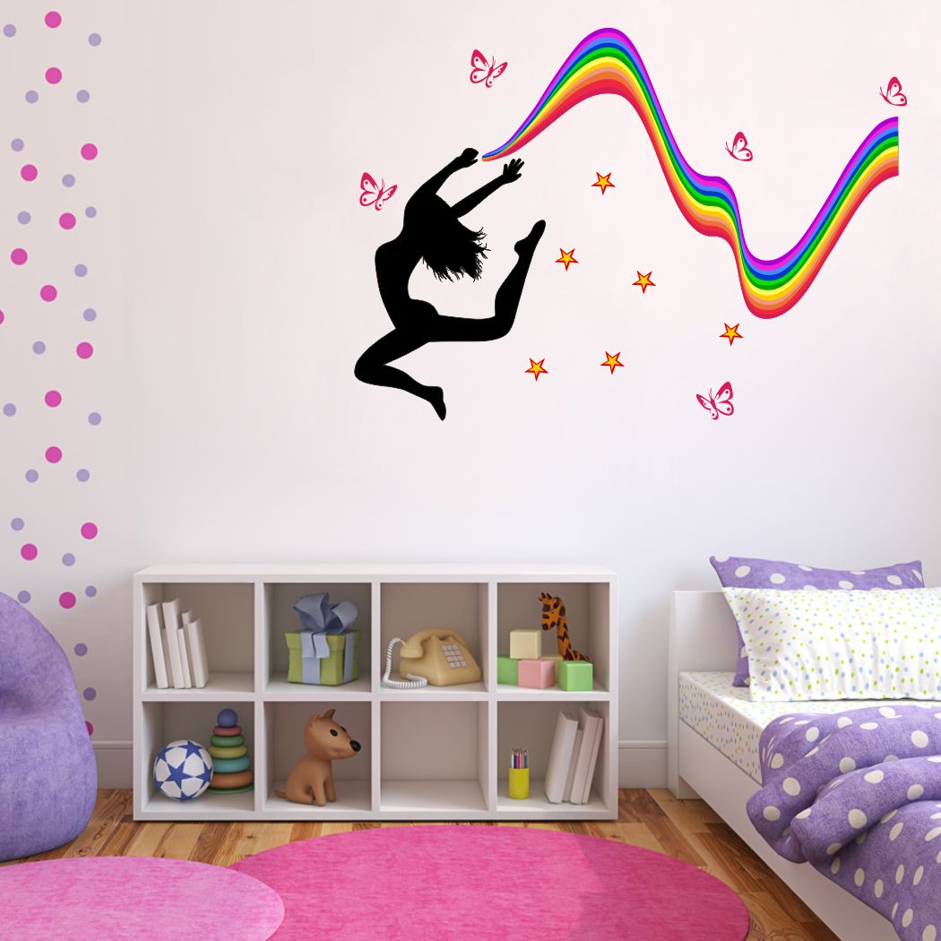 Homexa Decor | Dancing Girl With Butterfly Design Wall Sticker (Size 79 x 56 cm)