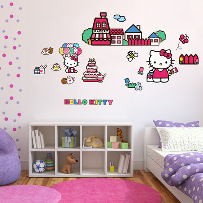 Homexa Decor | Cute Cat with Cupcake and Home Design Wall Sticker (Size 104 x 58 cm)