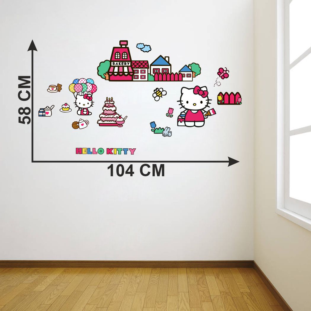 Homexa Decor | Cute Cat with Cupcake and Home Design Wall Sticker (Size 104 x 58 cm)