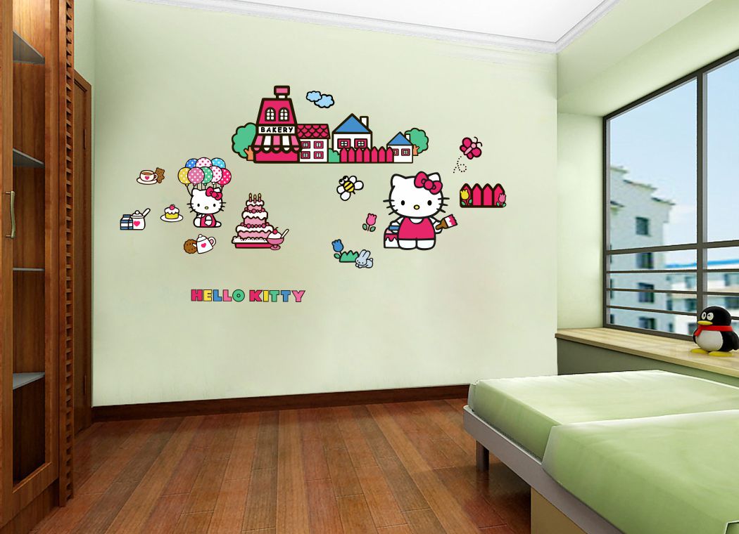 Homexa Decor | Cute Cat with Cupcake and Home Design Wall Sticker (Size 104 x 58 cm)