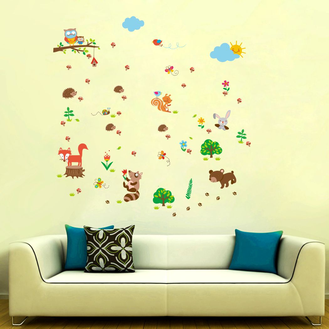 Homexa Decor | Cute Animal With Tree Design Wall Sticker (Size 110 x 116 cm)