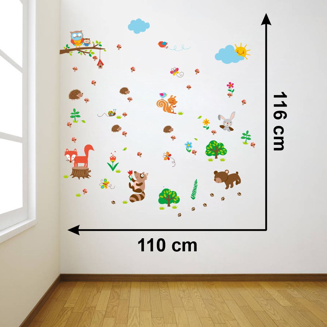 Homexa Decor | Cute Animal With Tree Design Wall Sticker (Size 110 x 116 cm)