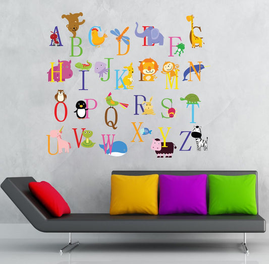 Homexa Decor | Alphabets with Name of Animal Wall Sticker (Size 58 x 52 cm)