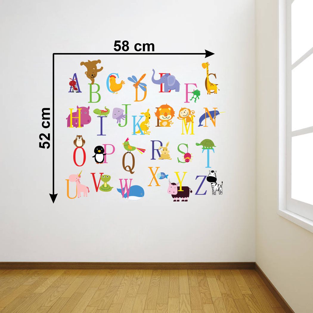 Homexa Decor | Alphabets with Name of Animal Wall Sticker (Size 58 x 52 cm)