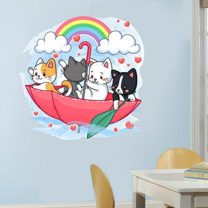 Homexa Decor | Cute Cat With Umbrella and Rambo Wall Sticker (Size 56 x 56 cm)