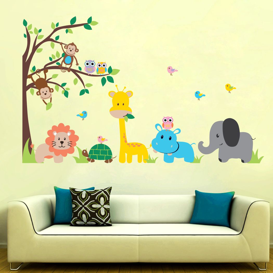 Homexa Decor | Tree With Animals Design Wall Sticker (Size 79 x 48 cm)