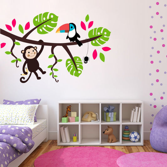 Homexa Decor | Tree With Monkey and Birds Wall Sticker (Size 80 x 51 cm)