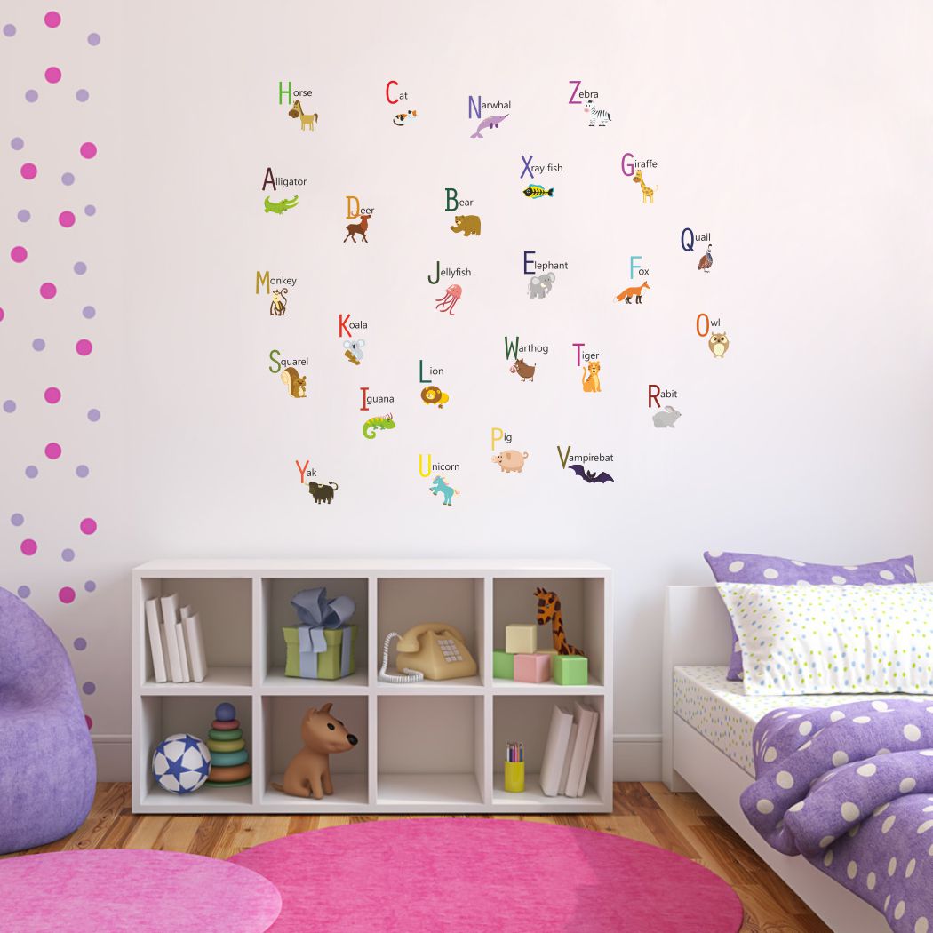 Homexa Decor | Flat Design of Animal Alphabets Wall Sticker (Size 101 x 91 cm)