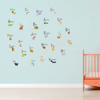 Homexa Decor | Flat Design of Animal Alphabets Wall Sticker (Size 101 x 91 cm)