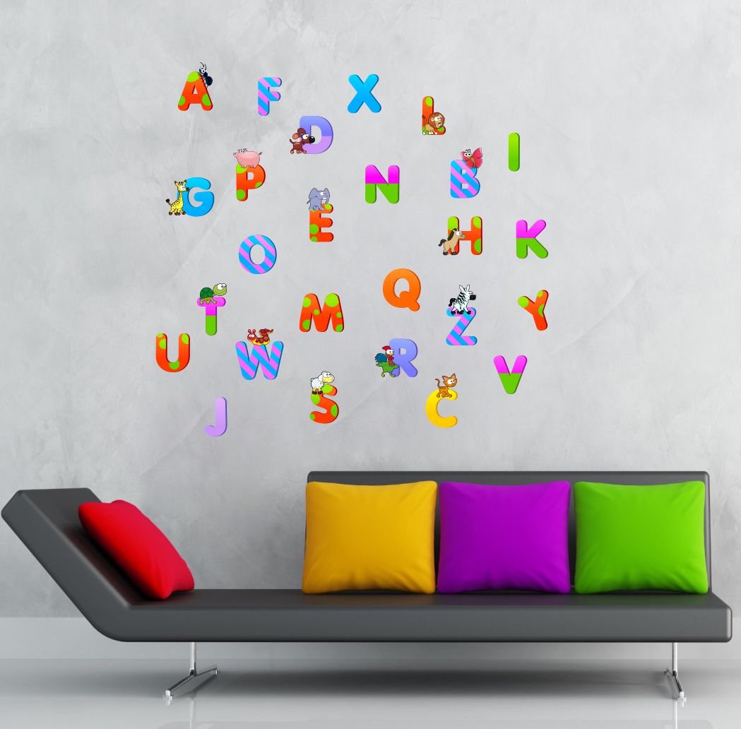 Homexa Decor | Flat Design of Animal Alphabets Wall Sticker (Size 85 x 81 cm)