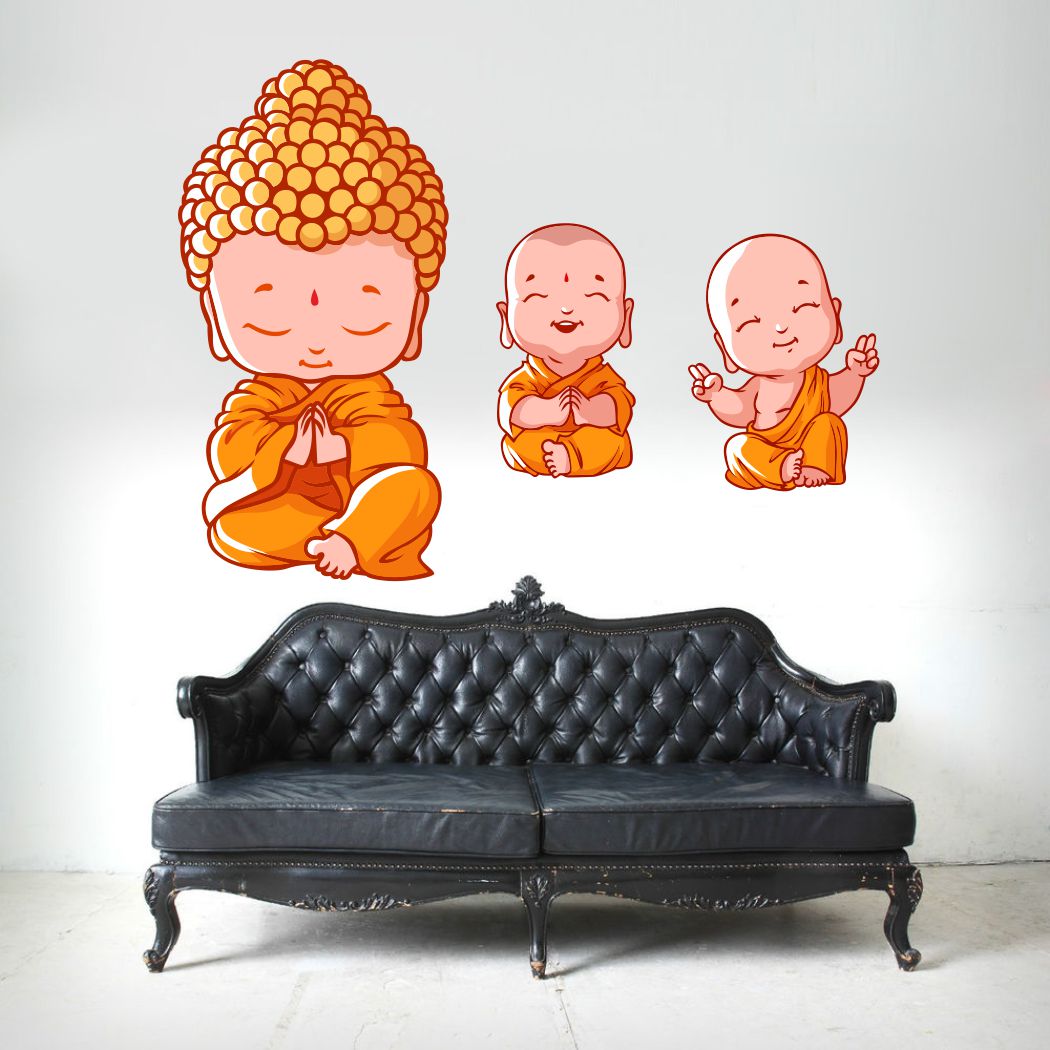 Homexa Decor | Three Little Buddha Design Wall Sticker (Size 65 x 54 cm)