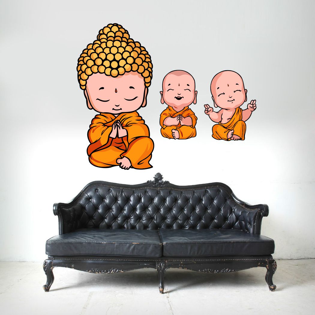 Homexa Decor | Three Little Buddha Design Wall Sticker (Size 65 x 54 cm)