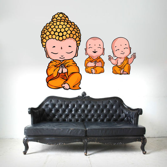 Homexa Decor | Three Little Buddha Design Wall Sticker (Size 65 x 54 cm)