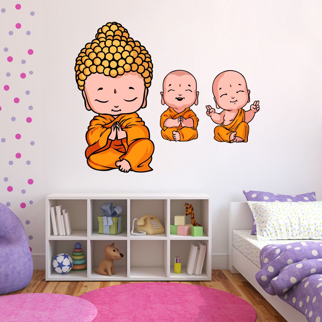 Homexa Decor | Three Little Buddha Design Wall Sticker (Size 65 x 54 cm)