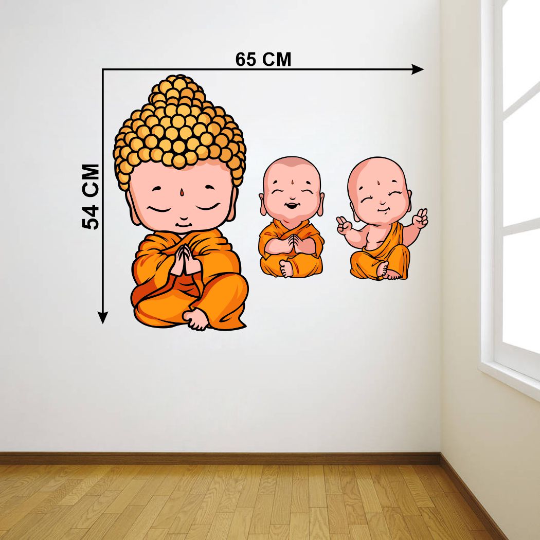 Homexa Decor | Three Little Buddha Design Wall Sticker (Size 65 x 54 cm)