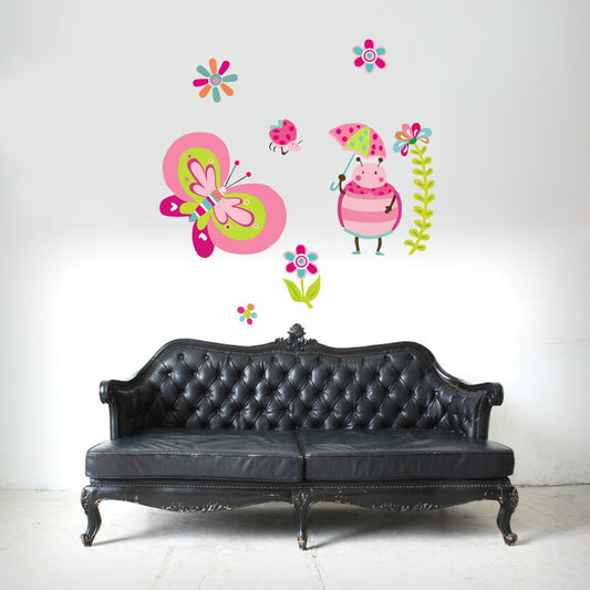 Homexa Decor | Flower and Insect Design Wall Sticker (Size 58 x 60 cm)