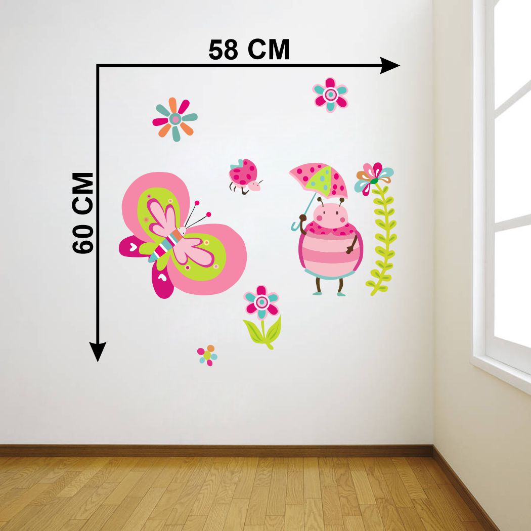 Homexa Decor | Flower and Insect Design Wall Sticker (Size 58 x 60 cm)