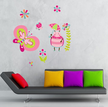 Homexa Decor | Flower and Insect Design Wall Sticker (Size 58 x 60 cm)