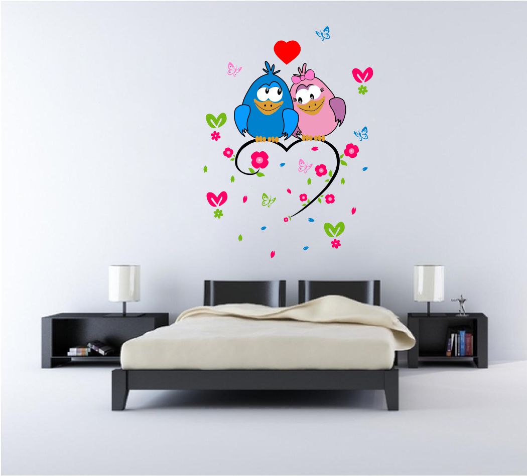 Homexa Decor | Two Love Birds With Heart Design Wall Sticker (Size 52 x 71 cm)