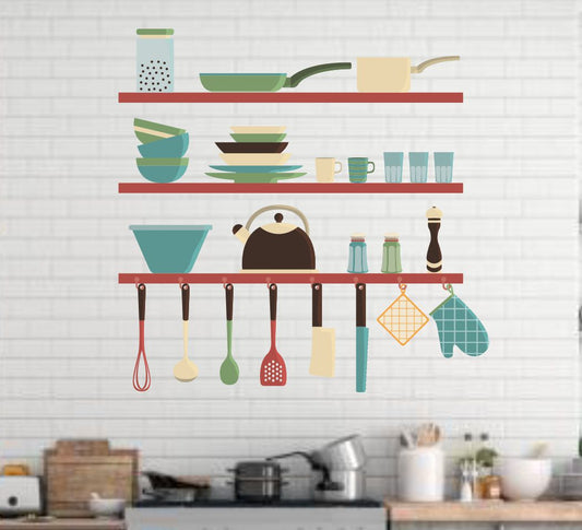 Homexa Decor | Kitchen Utensils Medium Reusable Wall Sticker (Size 54 x 53 cm)