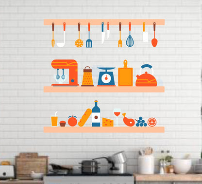 Homexa Decor | Kitchen Utensils Medium Reusable Wall Sticker (Size 56 x 52 cm)