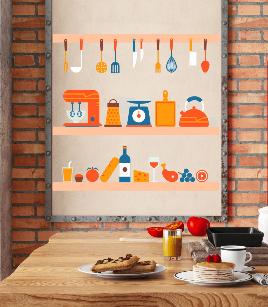 Homexa Decor | Kitchen Utensils Medium Reusable Wall Sticker (Size 56 x 52 cm)