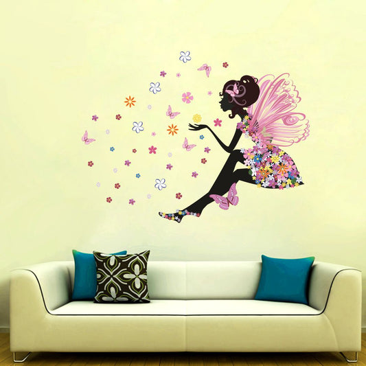 Homexa Decor | Happy Walls Fairy with Butterflies Design Wall Sticker (Size 75 x 56 cm)