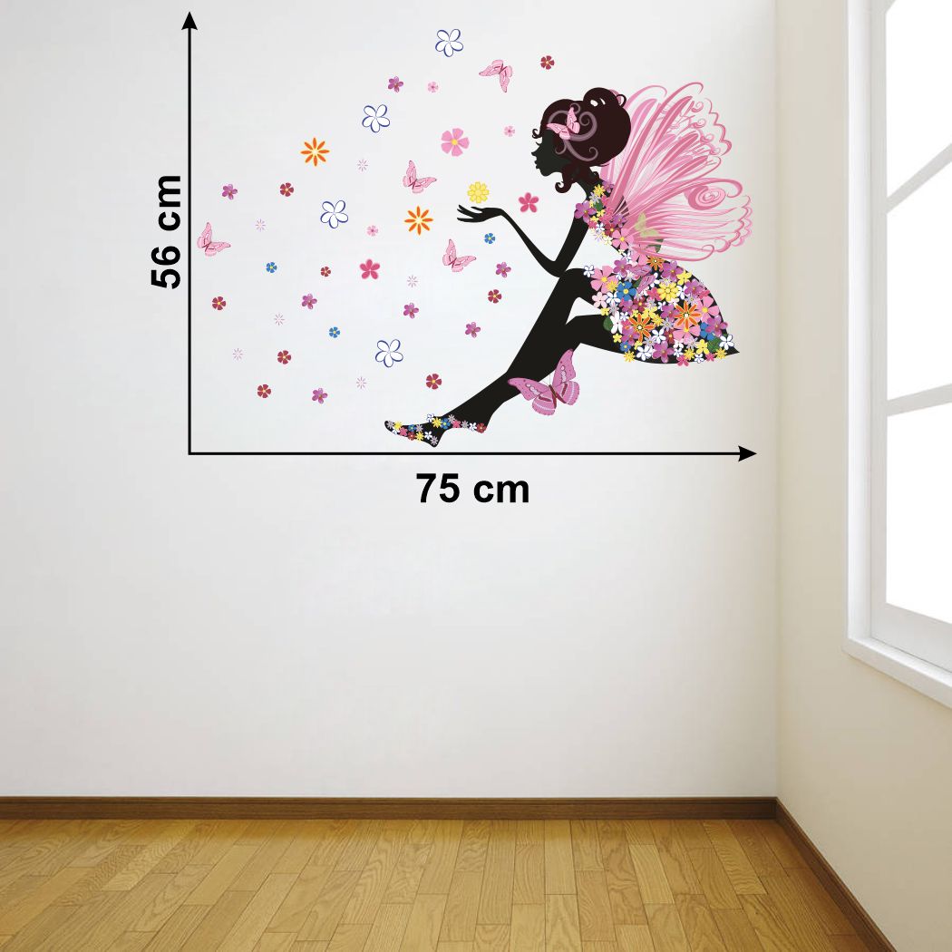 Homexa Decor | Happy Walls Fairy with Butterflies Design Wall Sticker (Size 75 x 56 cm)