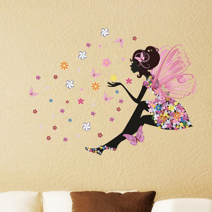 Homexa Decor | Happy Walls Fairy with Butterflies Design Wall Sticker (Size 75 x 56 cm)