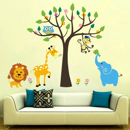 Homexa Decor | Cute Jungle Cartoon Animals Kids Wall Sticker (Size 81 x 59 cm)