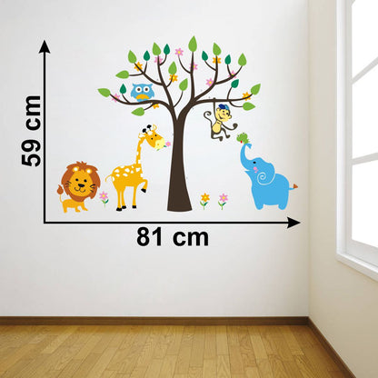 Homexa Decor | Cute Jungle Cartoon Animals Kids Wall Sticker (Size 81 x 59 cm)