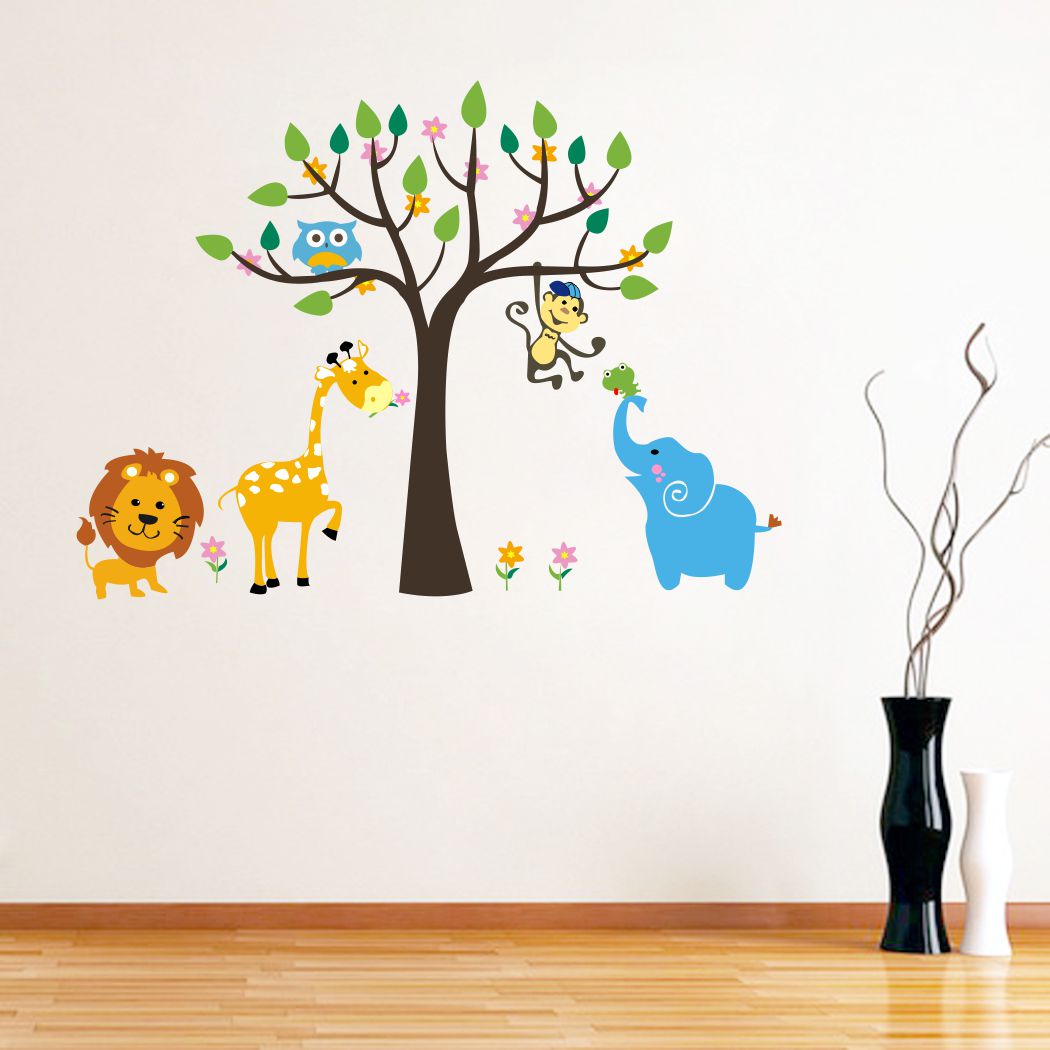 Homexa Decor | Cute Jungle Cartoon Animals Kids Wall Sticker (Size 81 x 59 cm)