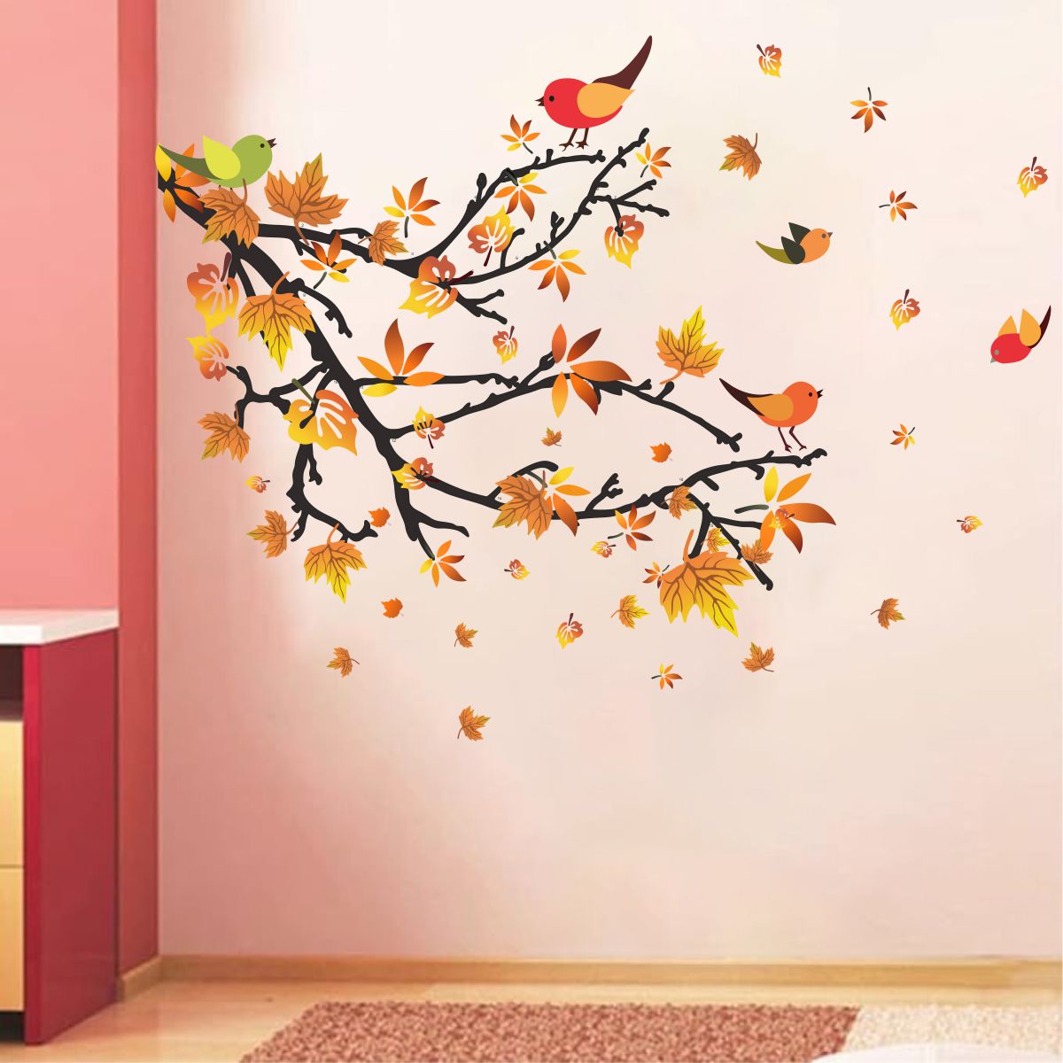 Homexa Decor | Tree With Leaf and Birds Design Wall Sticker (Size 85 x 73 cm)