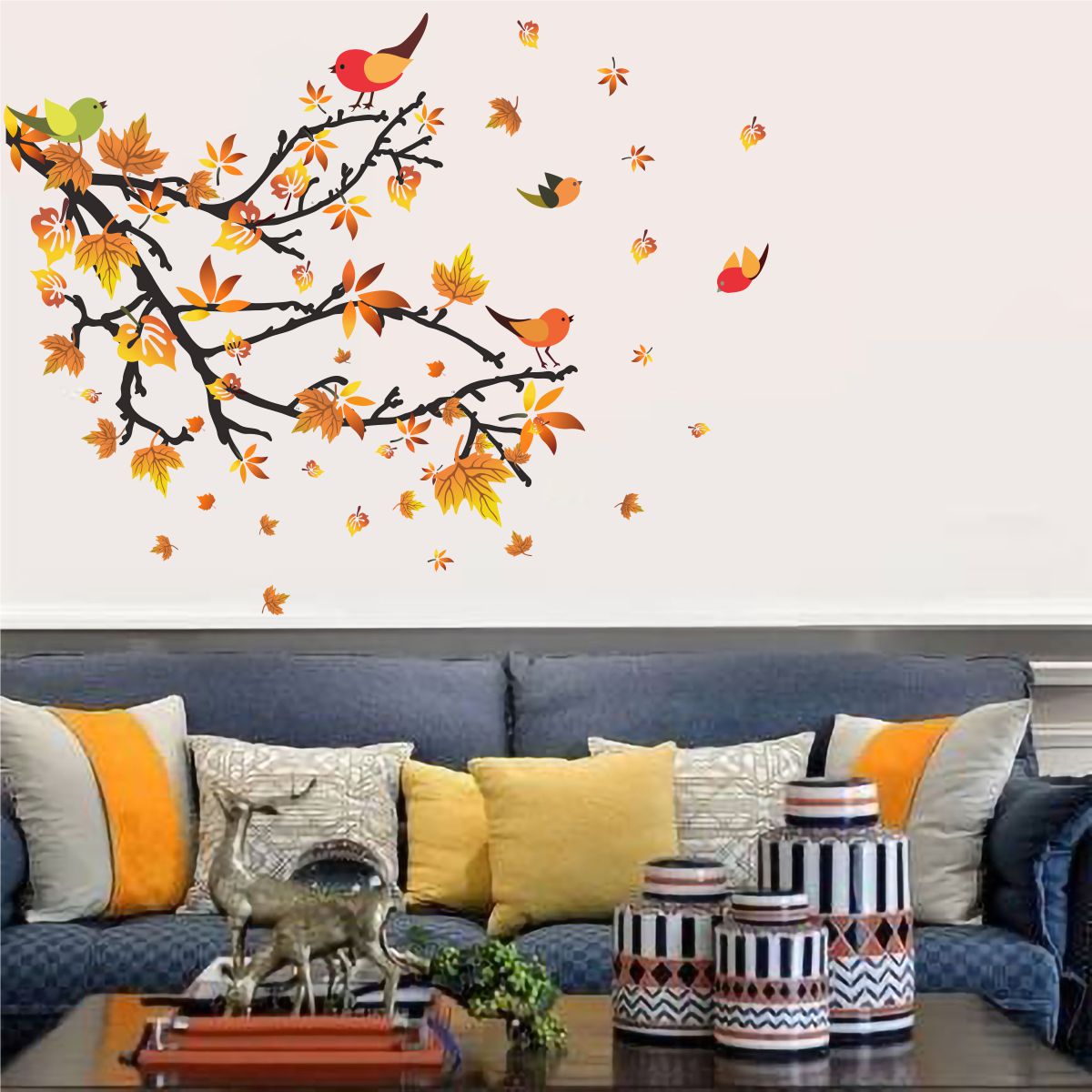 Homexa Decor | Tree With Leaf and Birds Design Wall Sticker (Size 85 x 73 cm)