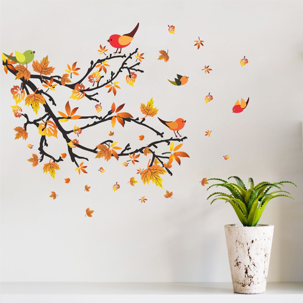 Homexa Decor | Tree With Leaf and Birds Design Wall Sticker (Size 85 x 73 cm)