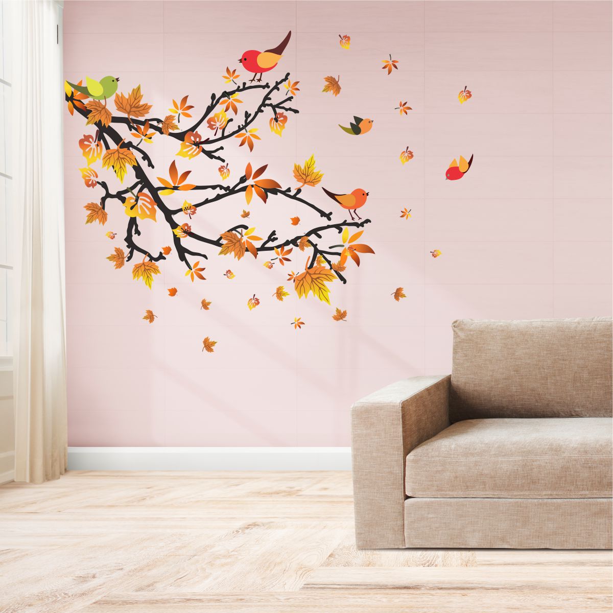 Homexa Decor | Tree With Leaf and Birds Design Wall Sticker (Size 85 x 73 cm)