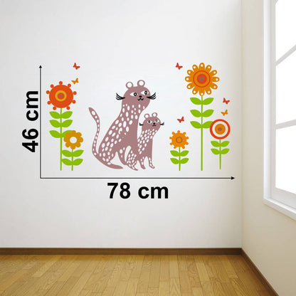 Homexa Decor | Cat with Flower and Birds Design Wall Sticker (Size 78 x 46 cm)