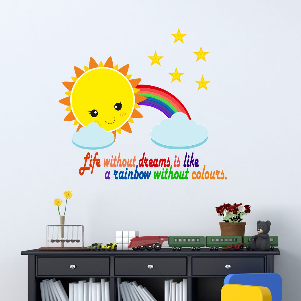 Homexa Decor | Shiny Rainbow With Smiling Sun Design Wall Sticker (Size 58 x 53 cm)