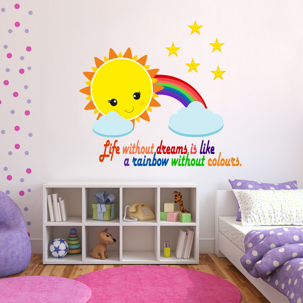 Homexa Decor | Shiny Rainbow With Smiling Sun Design Wall Sticker (Size 58 x 53 cm)