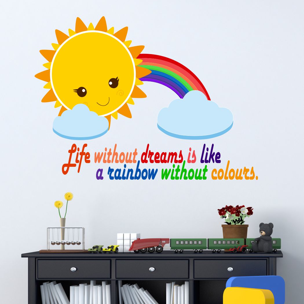 Homexa Decor | Shiny Rainbow With Smiling Sun Design Wall Sticker (Size 58 x 53 cm)