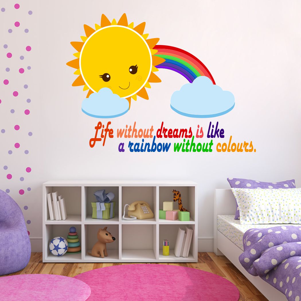 Homexa Decor | Shiny Rainbow With Smiling Sun Design Wall Sticker (Size 58 x 53 cm)