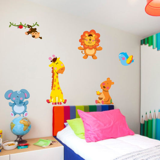 Homexa Decor | Multiple Animated Cute Animals Design Wall Sticker (Size 70 x 70 cm)