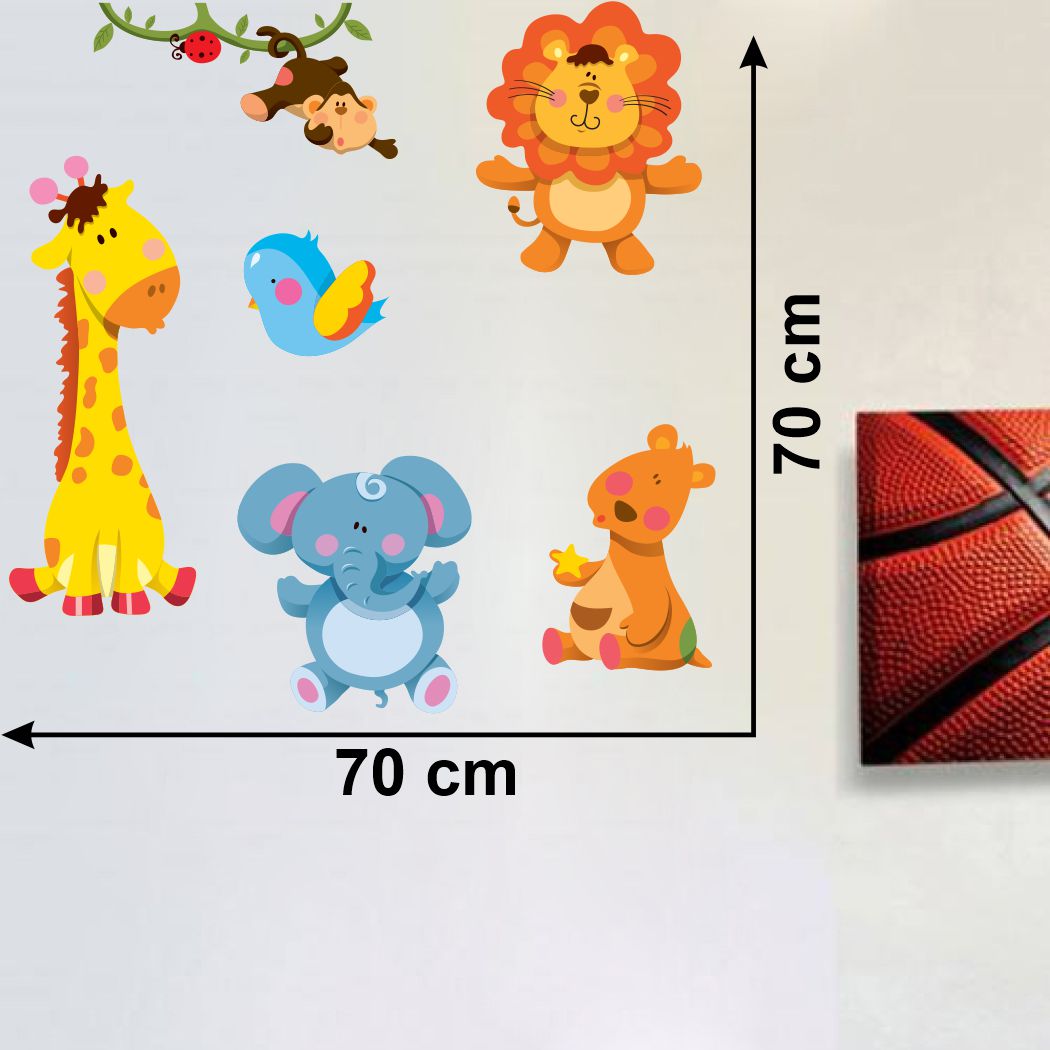 Homexa Decor | Multiple Animated Cute Animals Design Wall Sticker (Size 70 x 70 cm)