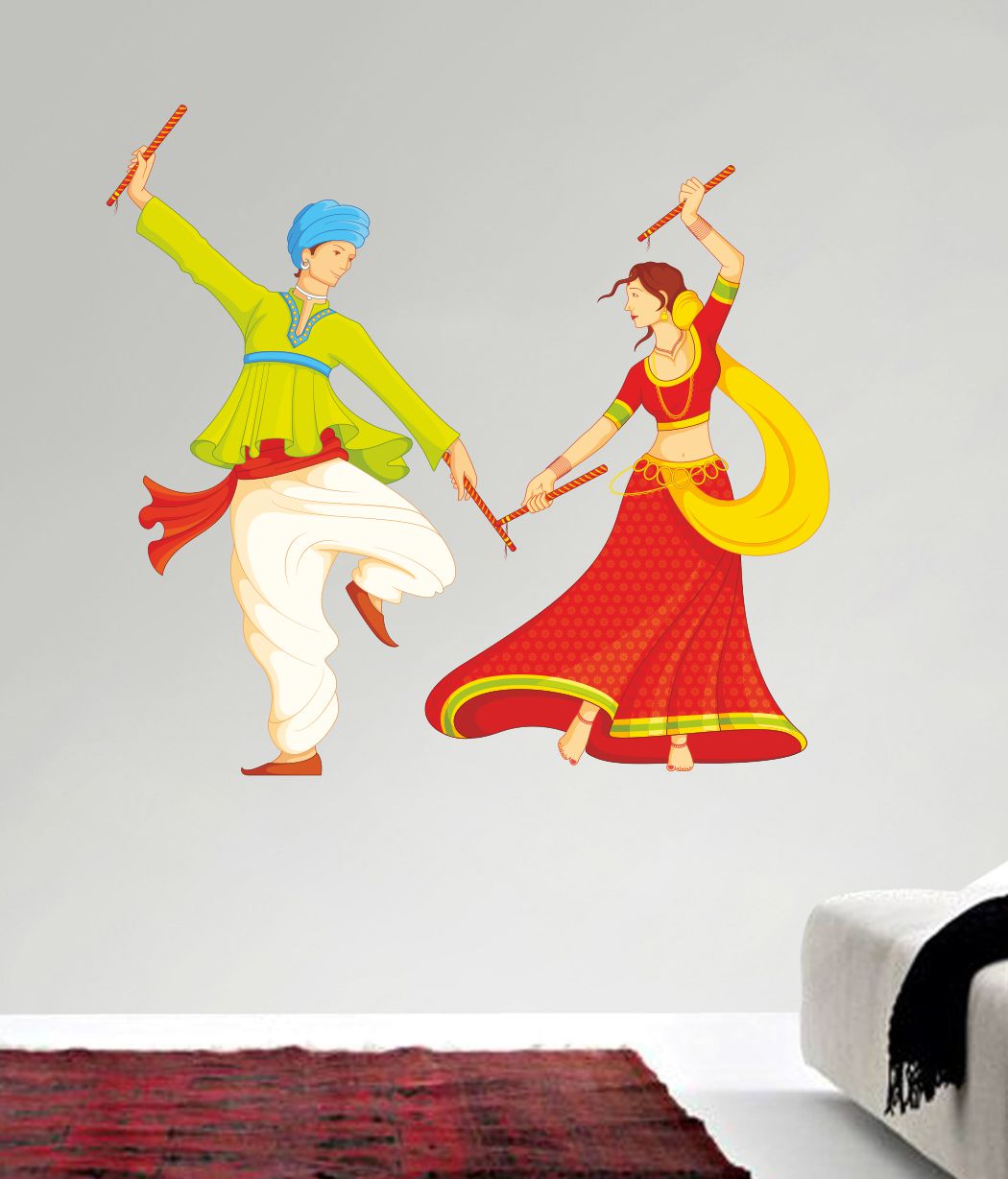 Homexa Decor | Garba (Navratri dandiya) Design Wall Sticker (Size 57 x 53 cm)