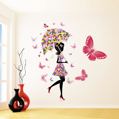 Homexa Decor | Happy Walls Fairy with Butterflies Design Wall Sticker (Size 56 x 58 cm)