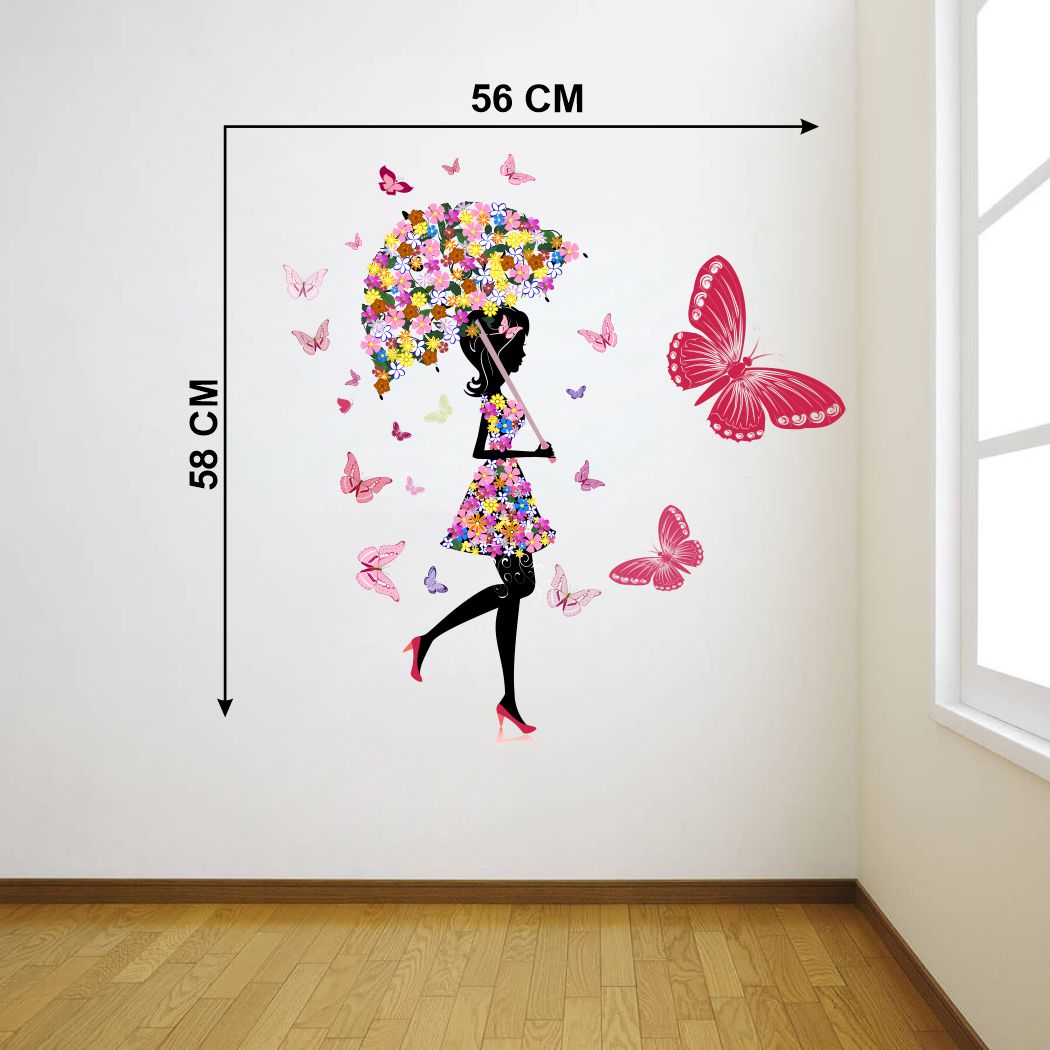 Homexa Decor | Happy Walls Fairy with Butterflies Design Wall Sticker (Size 56 x 58 cm)